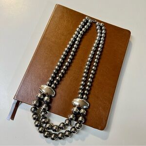 Vintage Women’s Metallic Mirror Double Layered Beaded Bold Statement Necklace